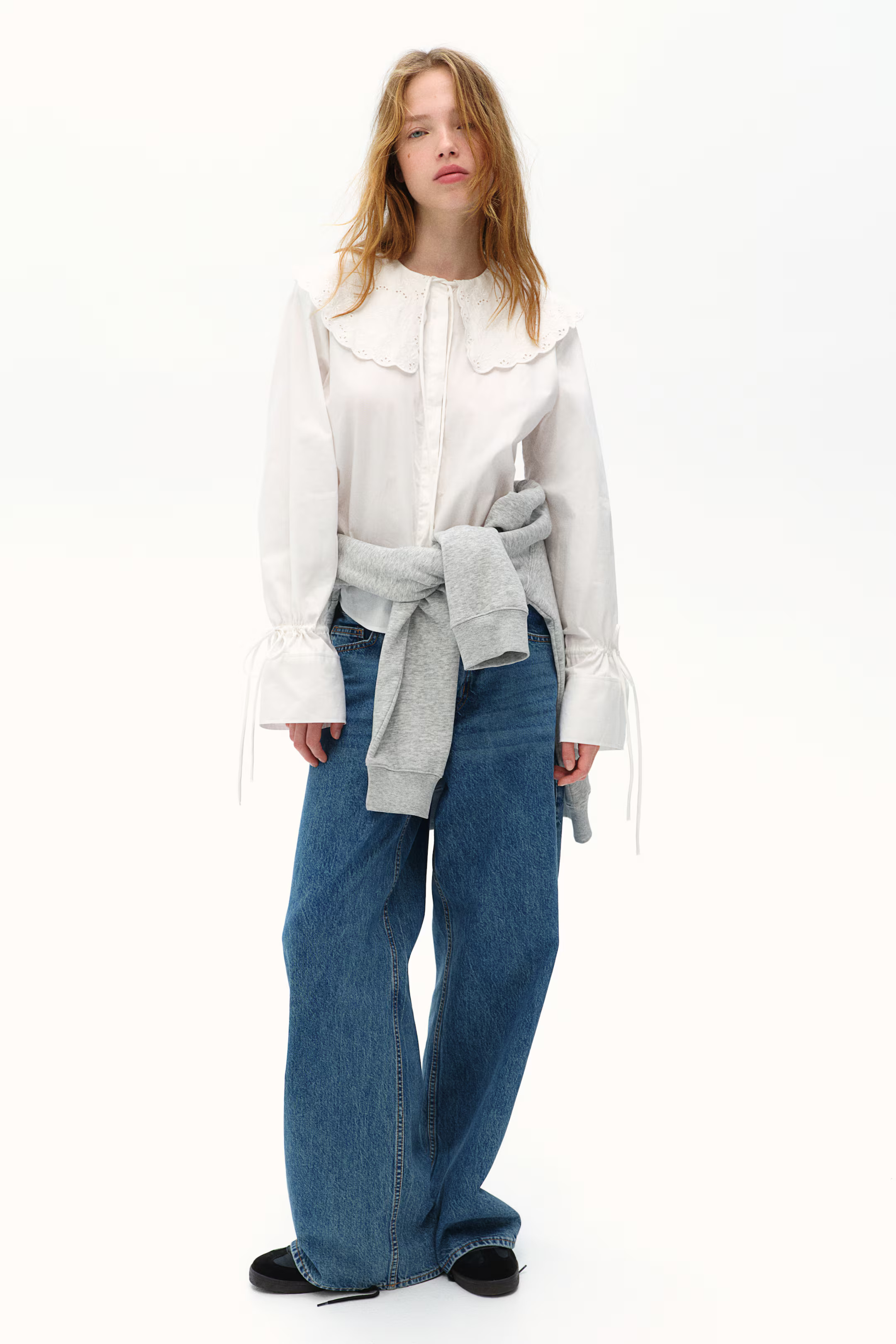 Broderie anglaise-detail poplin blouse | H&M (UK, MY, IN, SG, PH, TW, HK)