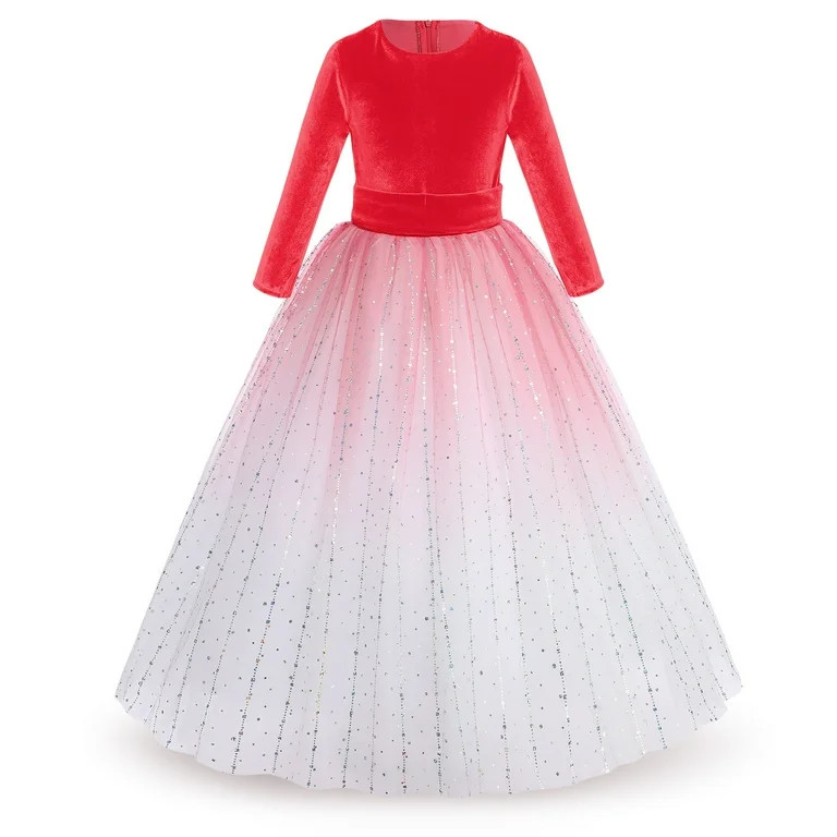 IBTOM CASTLE Flower Girl Velvet Floral Gradient Sequins Dress for Kids Wedding Bridesmaid Pageant... | Walmart (US)