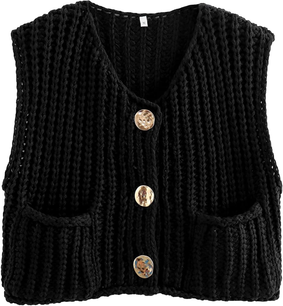 Ainangua Sleeveless Cropped Cardigan for Women Casual Chunky Knit Tank Tops Button Down Open Fron... | Amazon (US)