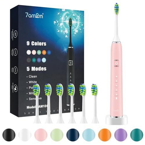 7AM2M Sonic Electric Toothbrush with 6 Brush Heads for Adults and Kids, One Charge for 90 Days, W... | Amazon (US)