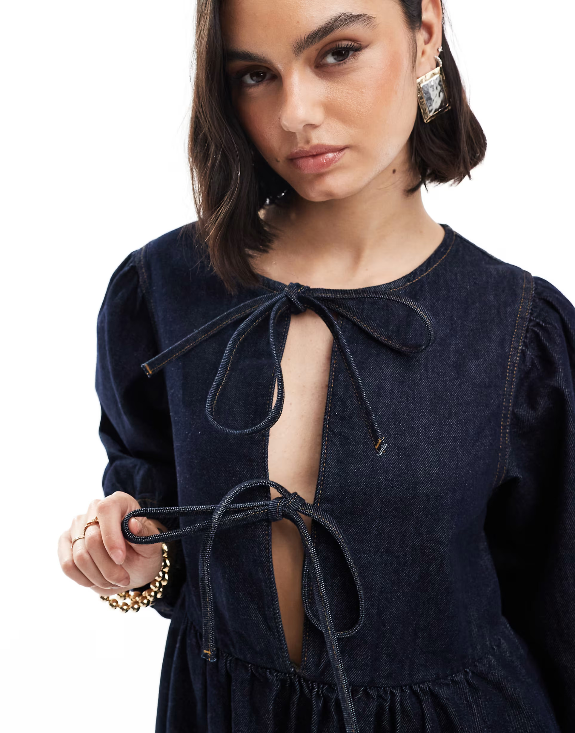 ASOS DESIGN denim puff sleeve dress in indigo | ASOS (Global)