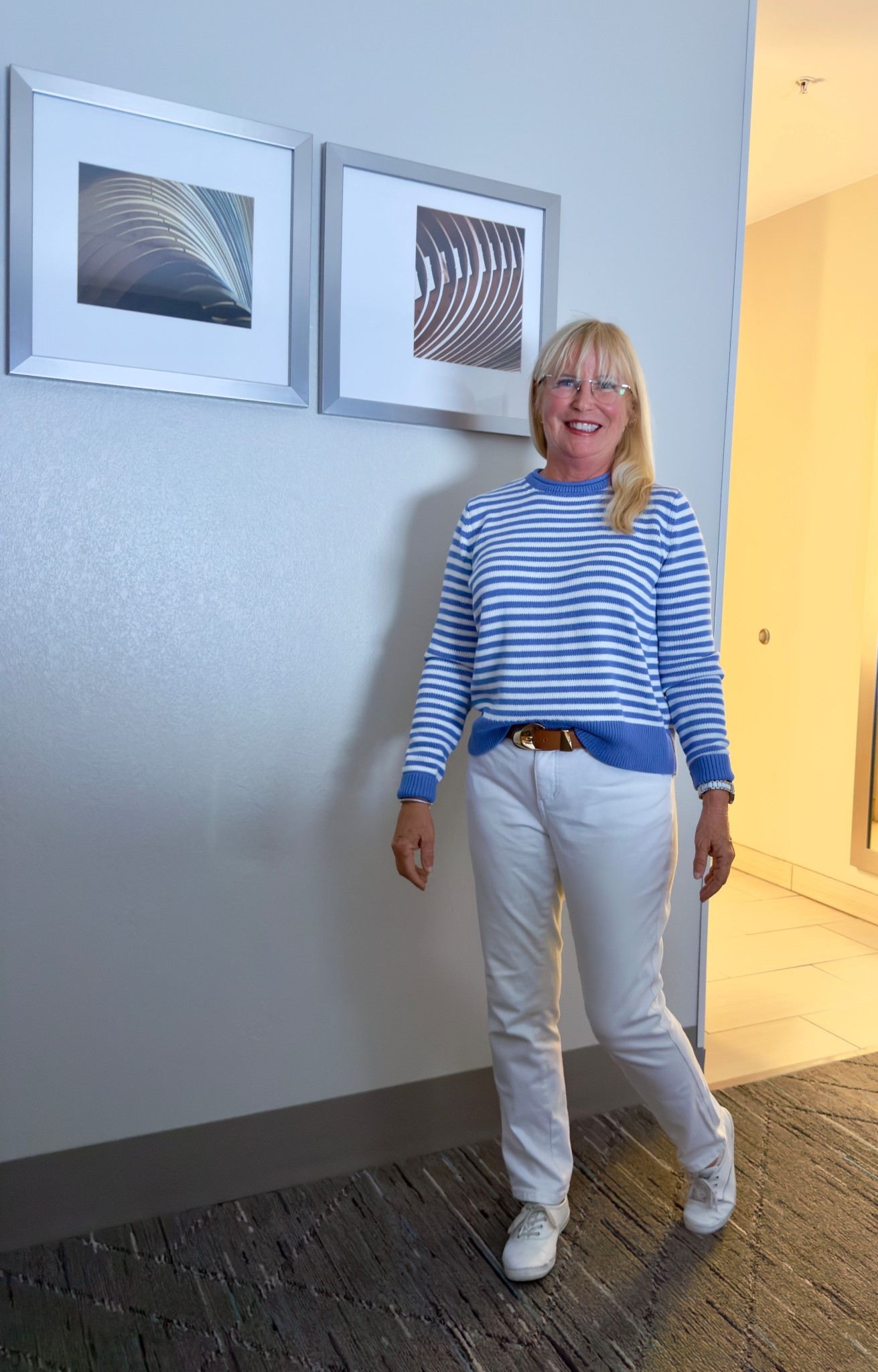 Looking for an outfit that says spring but can handle cold temperatures??? Try white or cram jeans/pants and a bring colored sweater! I do love a stripped sweater for Spring/Summer! 

#LTKootd #LTKOver40 #LTKTravel