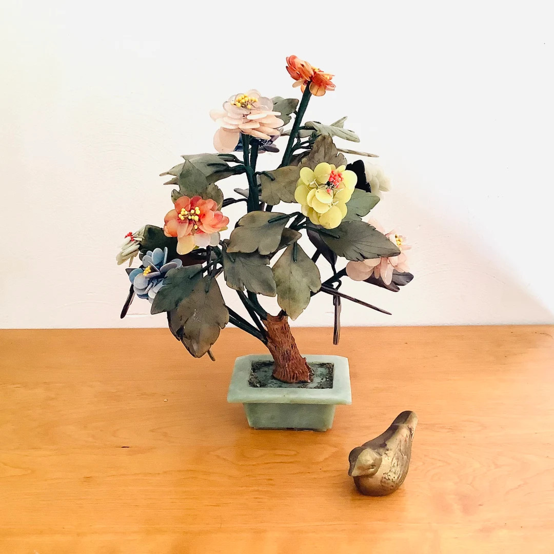 Large Jade Bonsai, Glass Flowers, Jade Potted Plant, Jade Bonsai, Glass Bonsai, Mcm, Asian, - Ets... | Etsy (US)