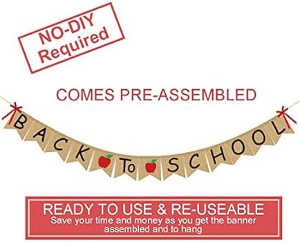Back To School Banner Burlap - Back to School Party Decorations Supplies - First Day of School Banne | Amazon (US)