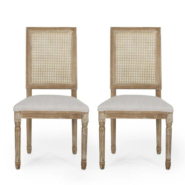 Noble House Beckstrom Wood and Cane Upholstered Dining Chair, Set of 2, Light Gray and Natural | Walmart (US)