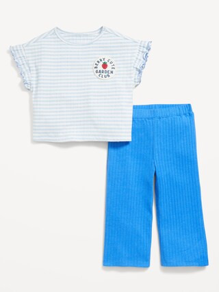 Ribbed Ruffle-Trim Top and Wide-Leg Pants Set for Toddler Girls | Old Navy (US)