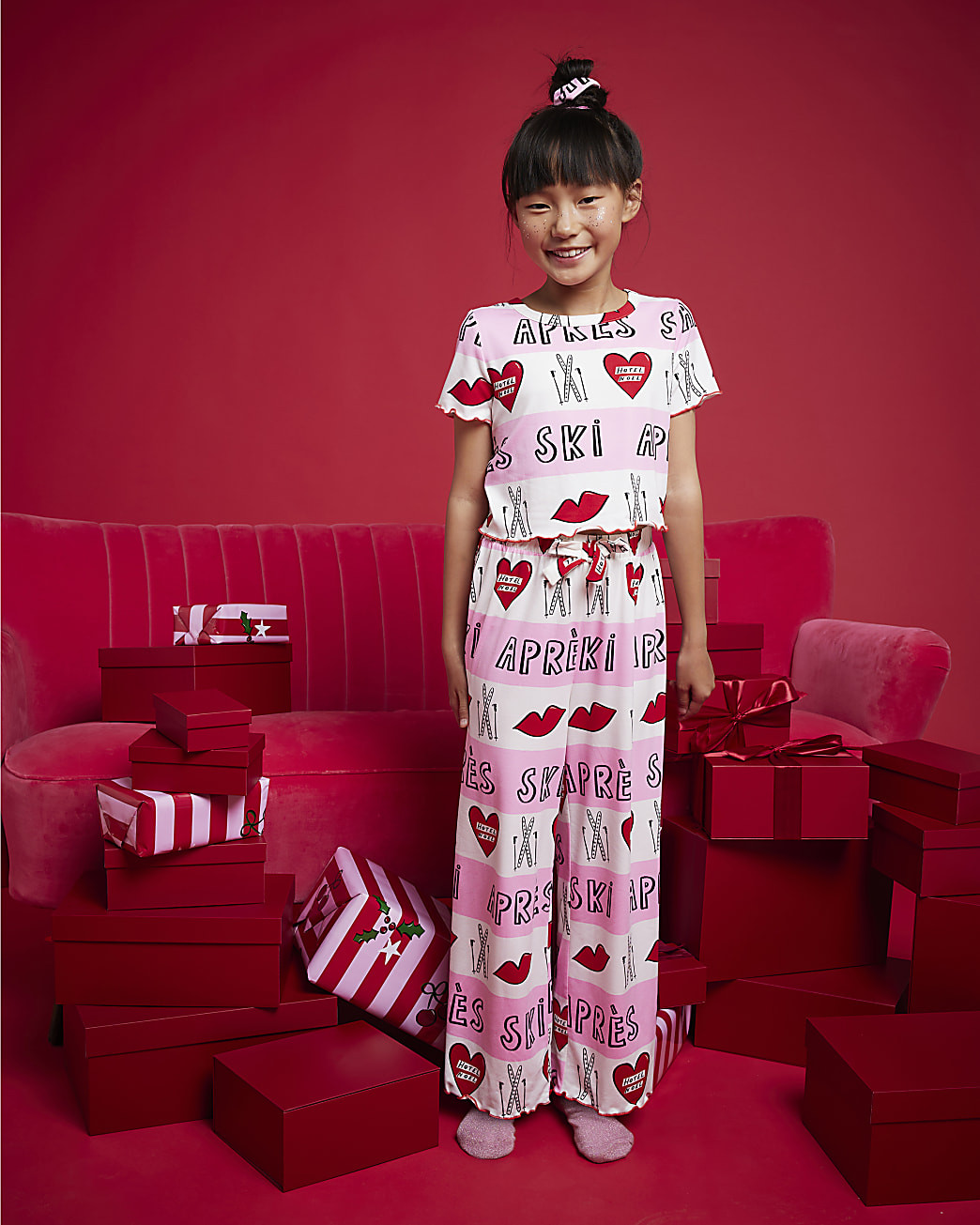 Nephthys Girls Pink Apres Ski Pyjama Set | River Island UK & IE