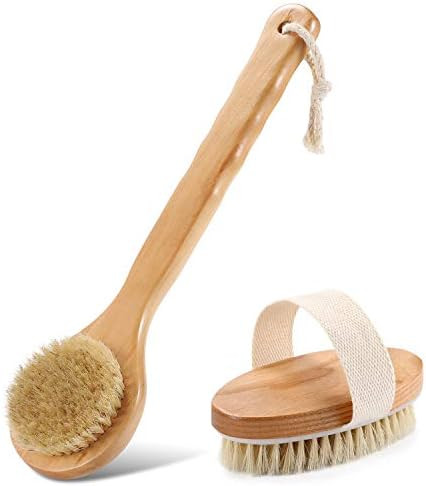 Two-Piece Brush Set, Long Brush and Oval Brush.Body Bath Brush for Wet or Dry Brushing with 100% ... | Amazon (US)