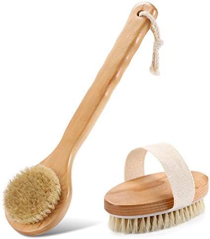 Two-Piece Brush Set, Long Brush and Oval Brush.Body Bath Brush for Wet or Dry Brushing with 100% ... | Amazon (US)