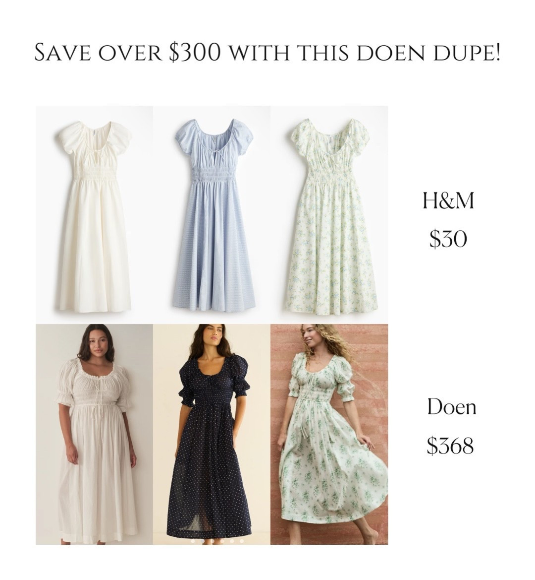 Such a good dupe just in time for summer! I got the white one recently and can confirm it’s amazing! Save over $300! 
#h&m #doen #doendupe #summerdress #springfashsion 

#LTKdayinmylife #LTKmorningroutine #LTKHome