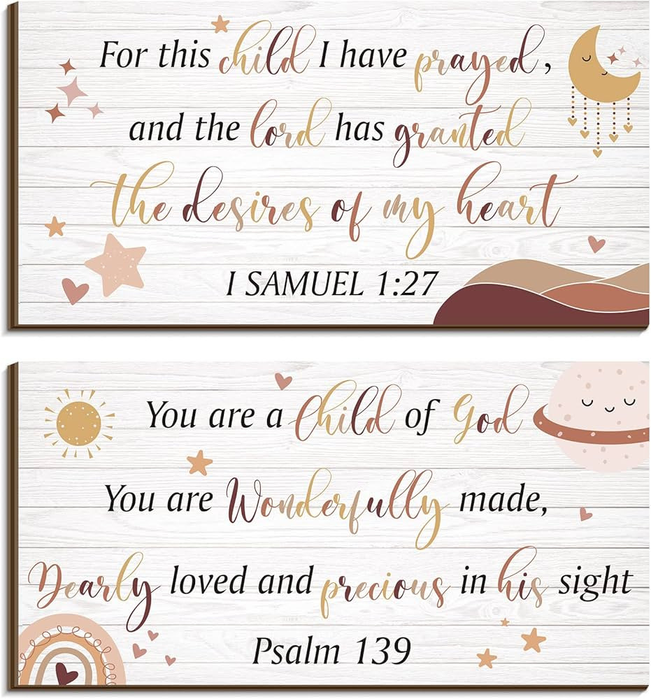 2 Pcs Wood Nursery Wall Decor for Girls Boys Baby Girl Room Decor for Nursery Christian Nursery W... | Amazon (US)