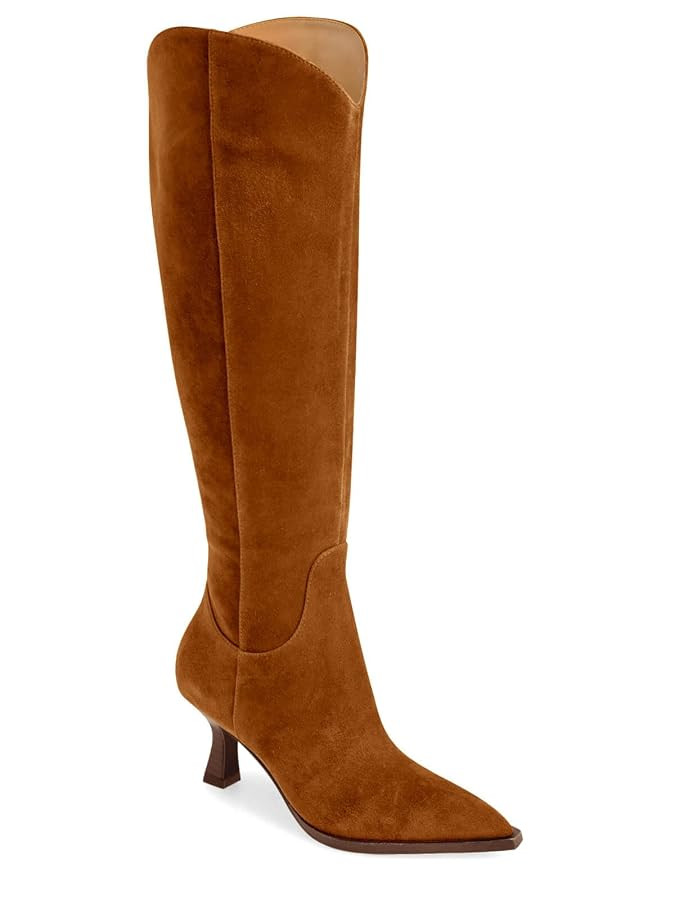 Coutgo Womens Knee High Boots Kitten Heel Pointed Toe Tall Boots Side Zipper Fall Winter Shoes | Amazon (US)