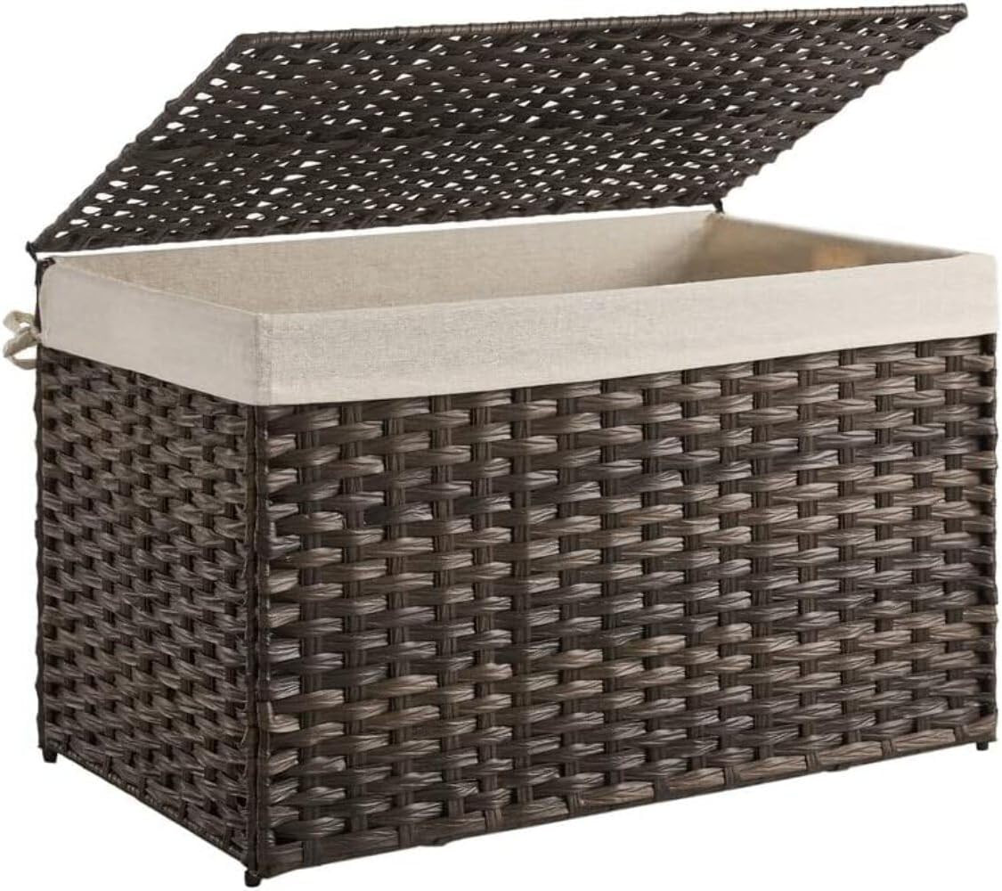SONGMICS Woven Storage Basket with Lid, 42.3 Gallon (160L), Foldable | Amazon (US)