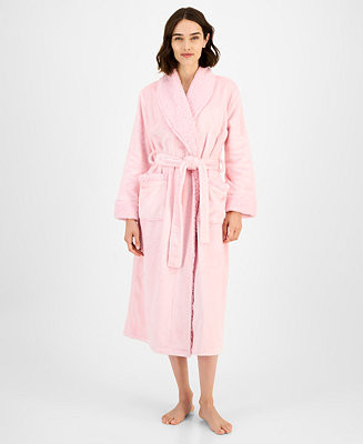 Women's Long Plush Fleece-Trim Robe | Macy's