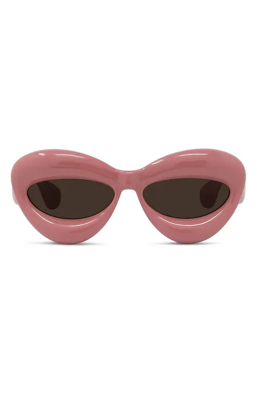 Loewe 55mm Cat Eye Sunglasses in Shiny Pink /Brown at Nordstrom | Nordstrom