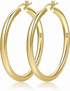 4mm Thick Gold Chunky Earrings Steling Silver Post Hoops Earrings For Women Hollow Tube Hoops Ear... | Amazon (US)