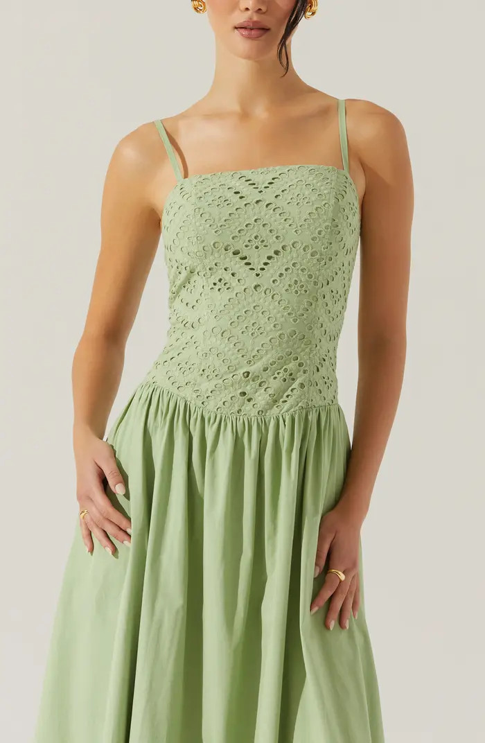 ASTR the Label Nathalia Eyelet Embroidered Cotton Midi Dress | Nordstrom | Nordstrom