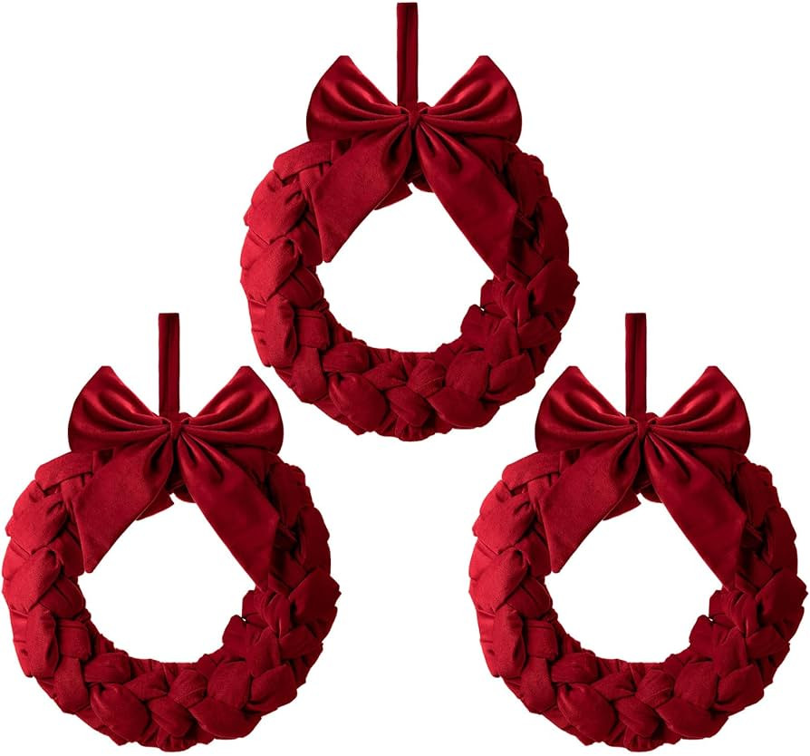 Soaoo 3 Christmas Velvet Wreaths 14" Christmas Wreaths for Front Door Velvet Ornament with Bow fo... | Amazon (US)