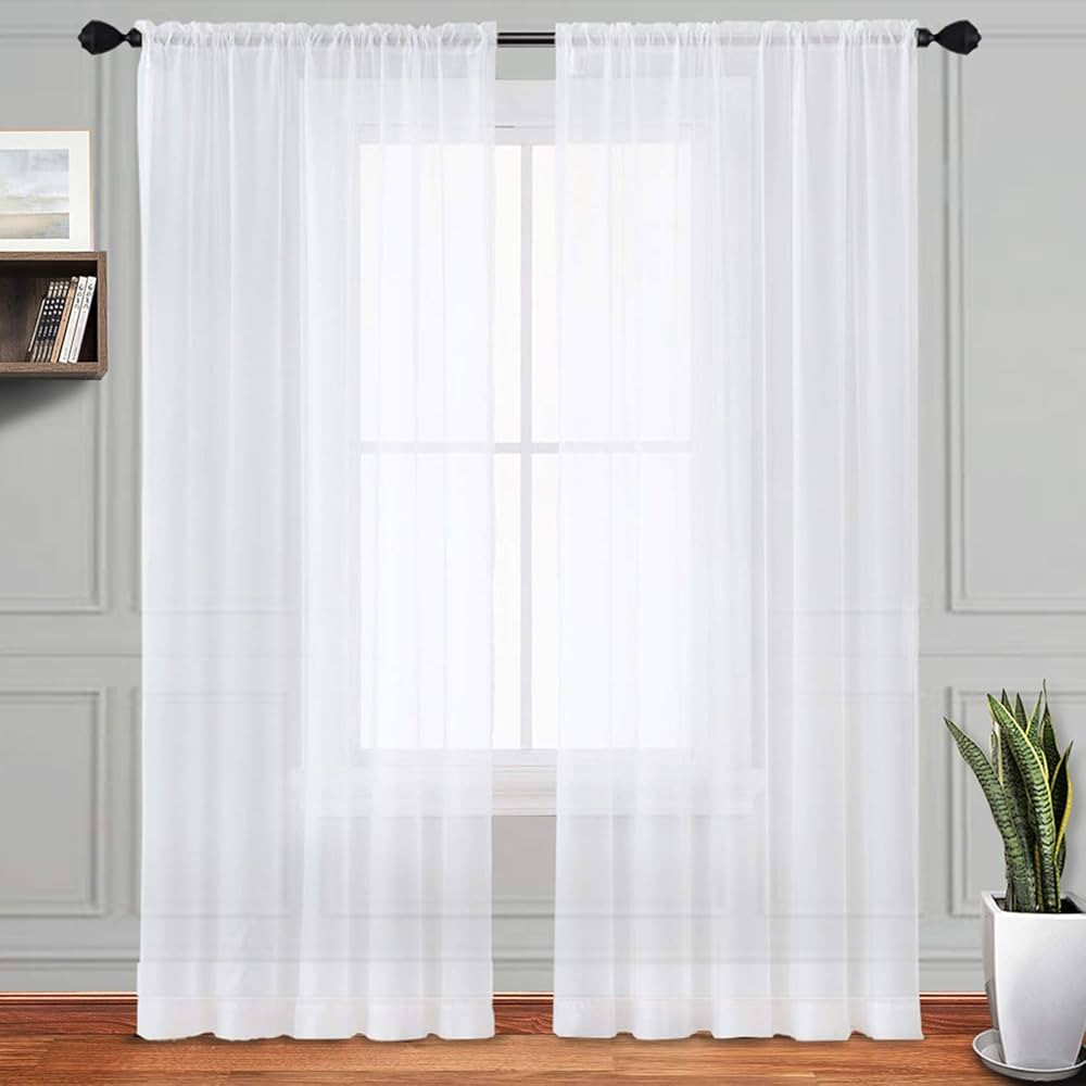 Sheer Curtains 84 Inches Long, Rod Pocket Sheer Voile Window Curtain Panels for Kitchen, Living R... | Amazon (CA)