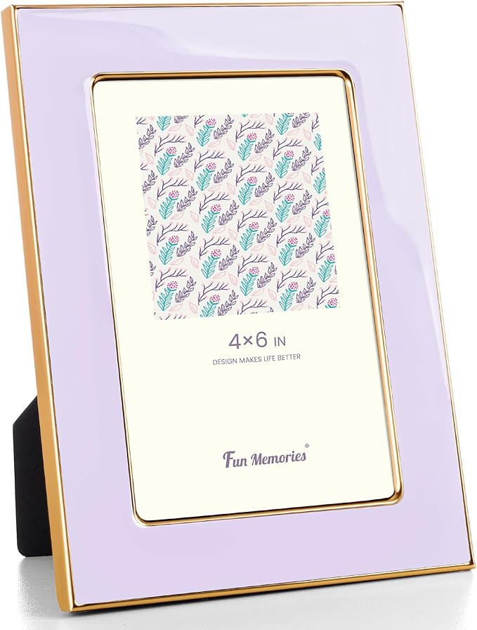Fun Memories 4x6 Enamel Picture Frame with HD-Tempered Glass, Gold Metal Edge with Easel, Vertica... | Amazon (US)