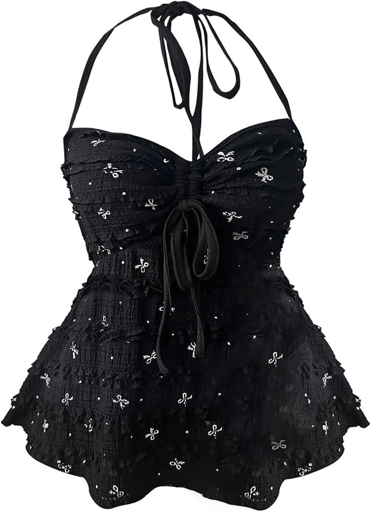 Verdusa Women's Babydoll Halter Tops Peplum Top Sweetheart Neck Summer Outfits | Amazon (US)