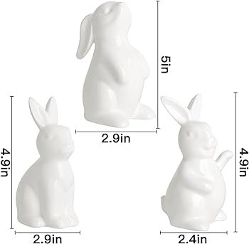 Pawliss Easter Decorations Bunny Decor: White Ceramic Rabbit Figurines Set of 3, Cute Farmhouse R... | Amazon (US)