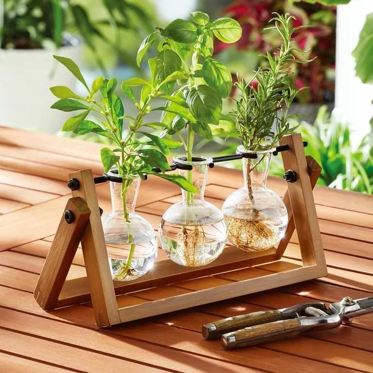 Better Homes & Gardens Painted Rectangle Glass and Wood Planter & Stand Set | Walmart (US)