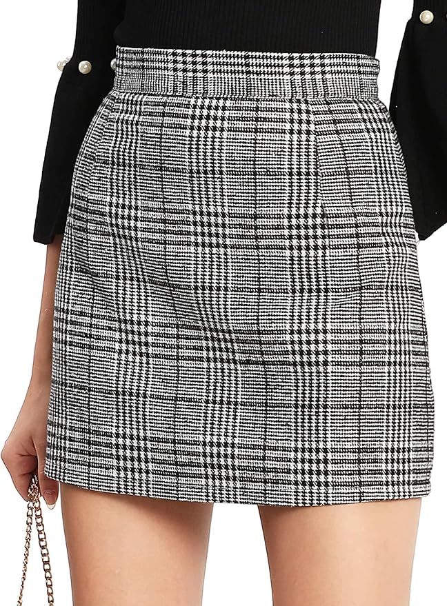 Floerns Women's Plaid High Waist Bodycon Mini Skirt | Amazon (US)