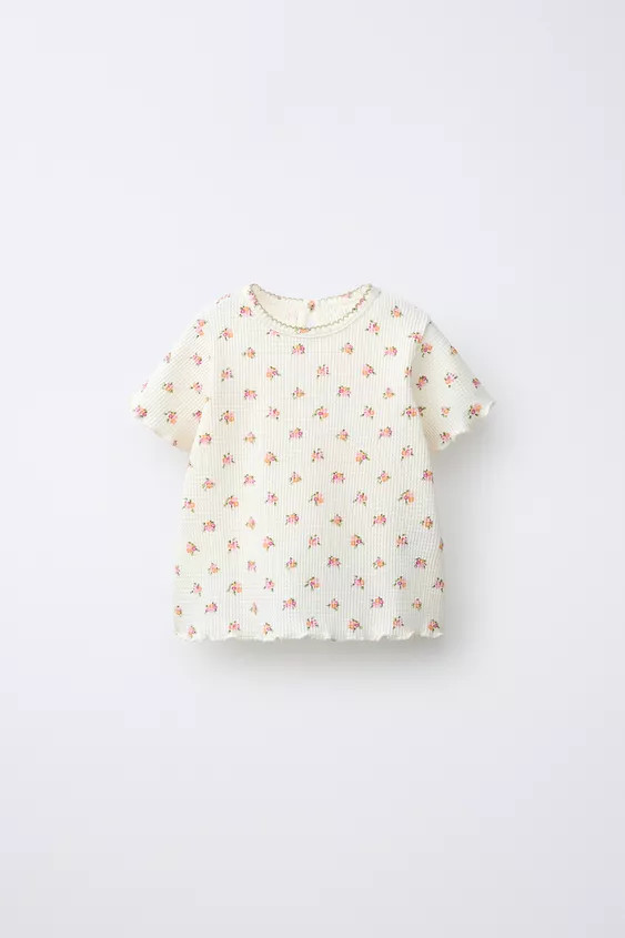 FLORAL WAFFLE KNIT T-SHIRT | Zara US