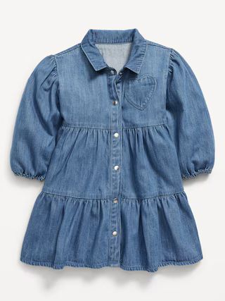 Long-Sleeve Button-Front Tiered Dress for Toddler Girls | Old Navy (US)
