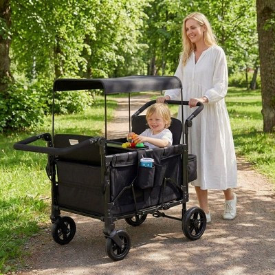 COZONY 4-Seater All-Terrain Wagon Stroller, Kids Wagon w/ Safety Harness & Removable Canopy, Black | Target