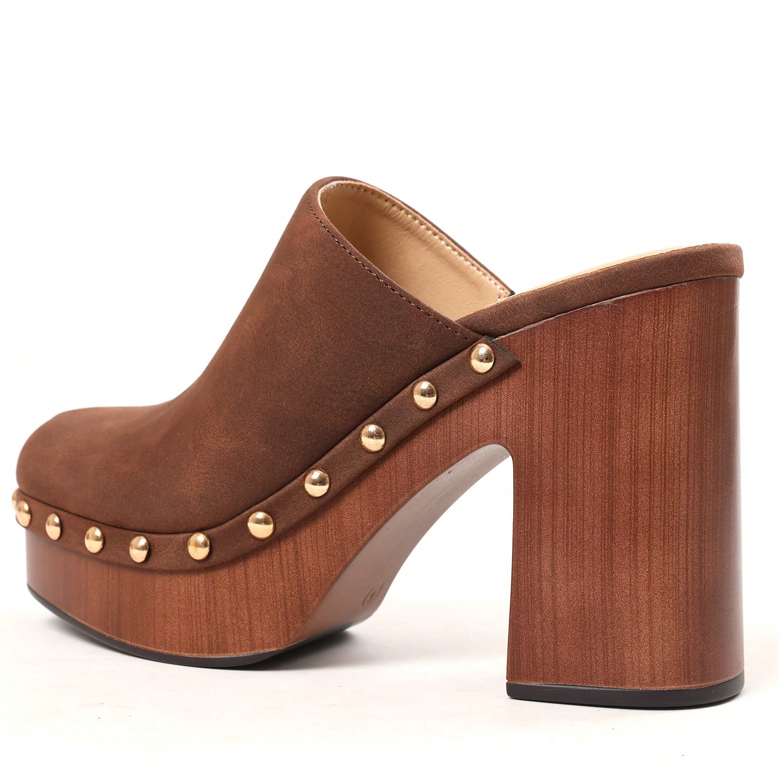 Womens Chunky High Heeled Sandals Round Toe Slip On Mules Shoe Studded Heels Slides Non Slip Holi... | SHEIN