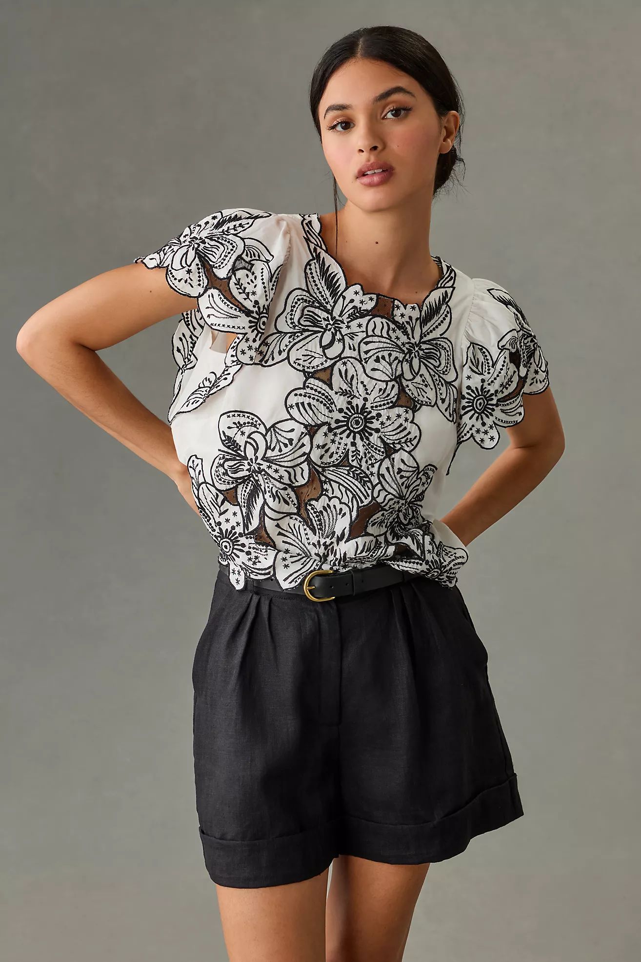 By Anthropologie Embroidered Ruffle-Sleeve Blouse | Anthropologie (US)