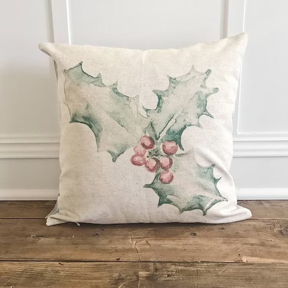 Watercolor Holly Berry Pillow Cover | Etsy (US)