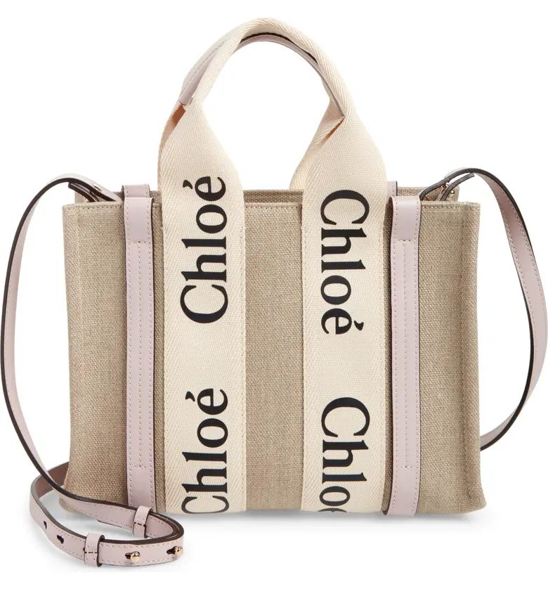 Small Woody Logo Strap Linen Tote | Nordstrom