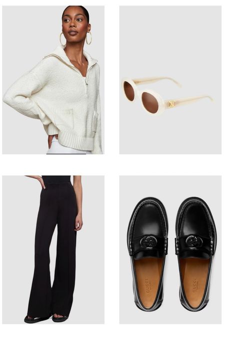 What’s black and white and chic all over? This. This outfit is chef’s kiss perfection. Quiet luxury meets function meets comfort and low key elegance. Cozy boucle half zip sweater, stretchy flattering comfortable boot cut pants with the subtle GG logo Gucci loafers and white sunglasses- forever chic.

#LTKstyletip #LTKitbag #LTKshoecrush