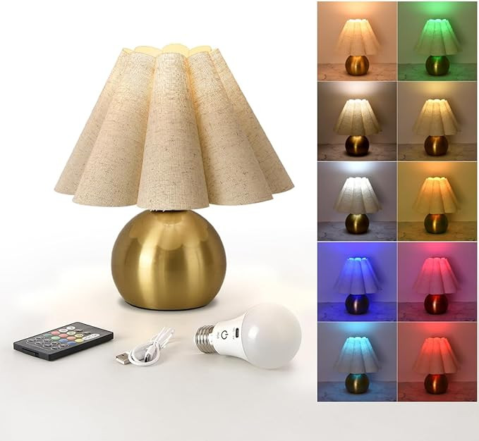 Rechargeable Crodless Small Table Lamp, Battery Operated Remote Control Gold Mini Table Lamps for... | Amazon (US)