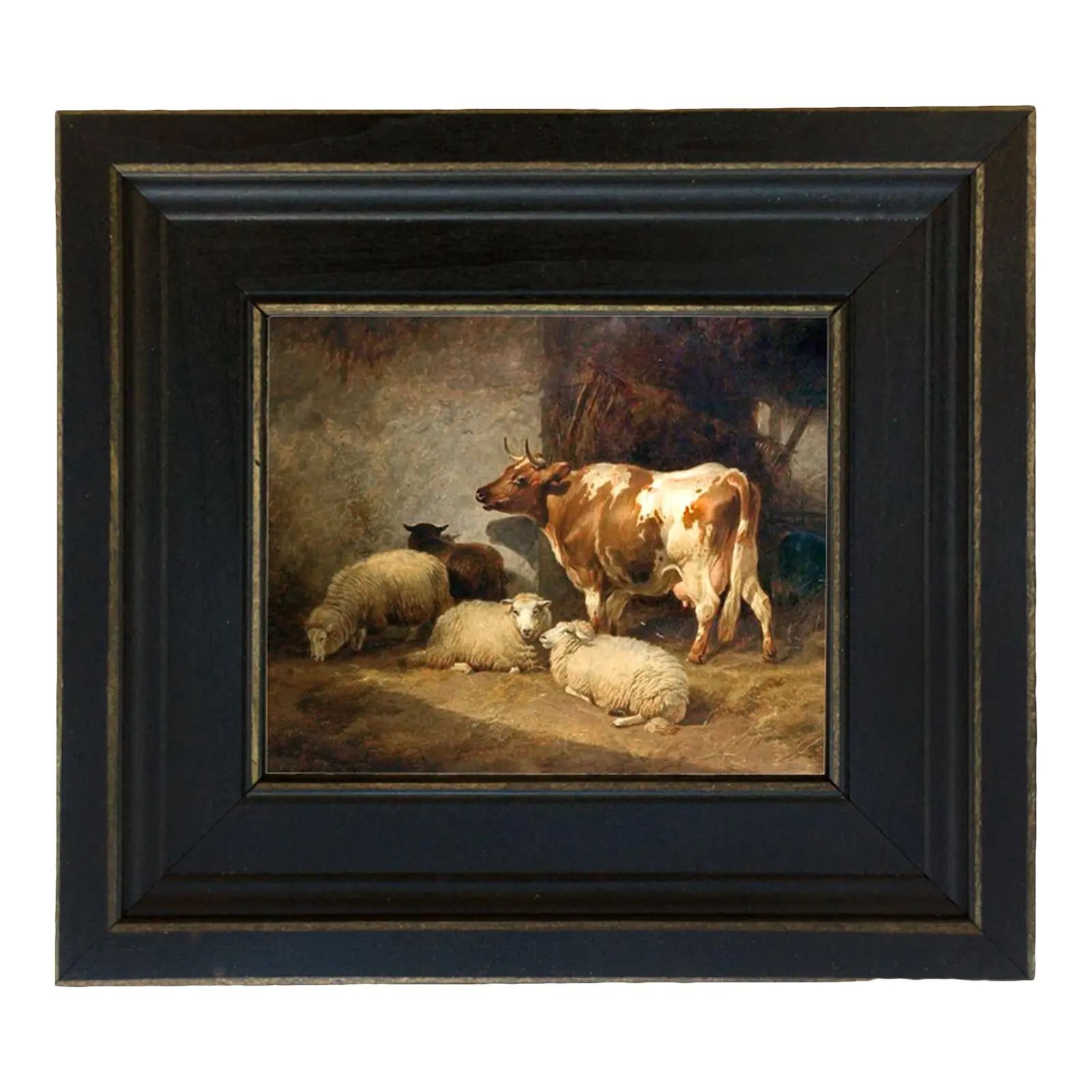 Cow and Sheep Framed Oil Painting Reproduction Print on Canvas - 5" X 6" | Chairish