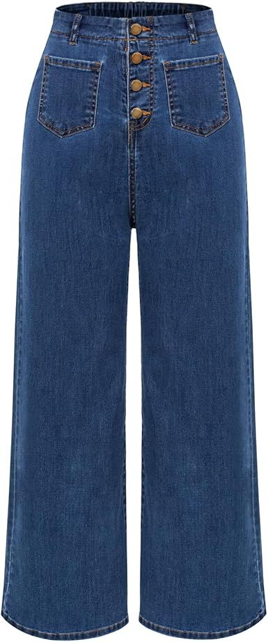 Belle Poque Women's Wide Leg Jeans High Waisted Stretchy Straight Leg Button Fly Denim Pants Trou... | Amazon (US)