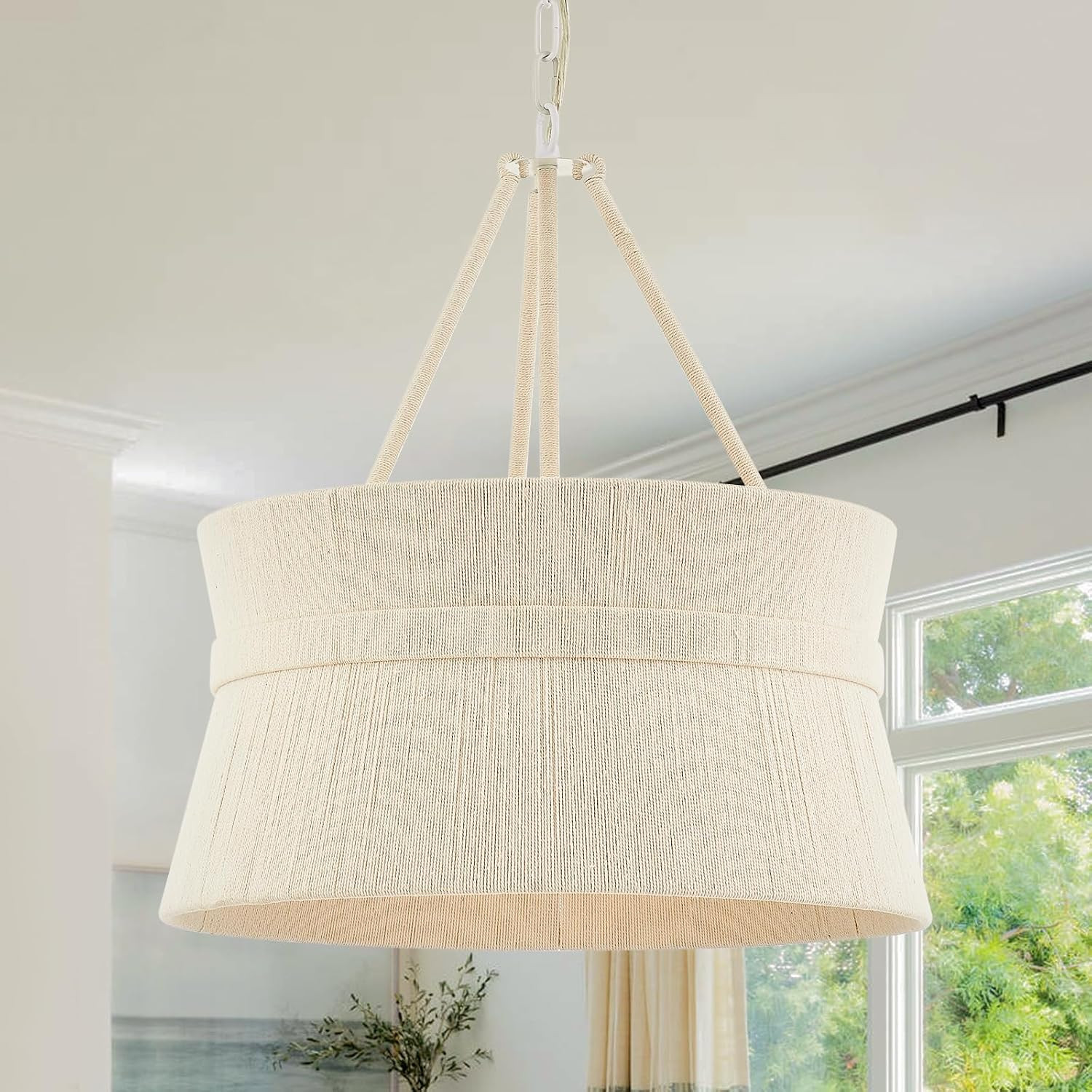 Elyccupa 20” Hand Woven Rattan Chandelier Coastal Boho Pendant Light for Kitchen Island Dining Living Room, UL Listed | Amazon (US)