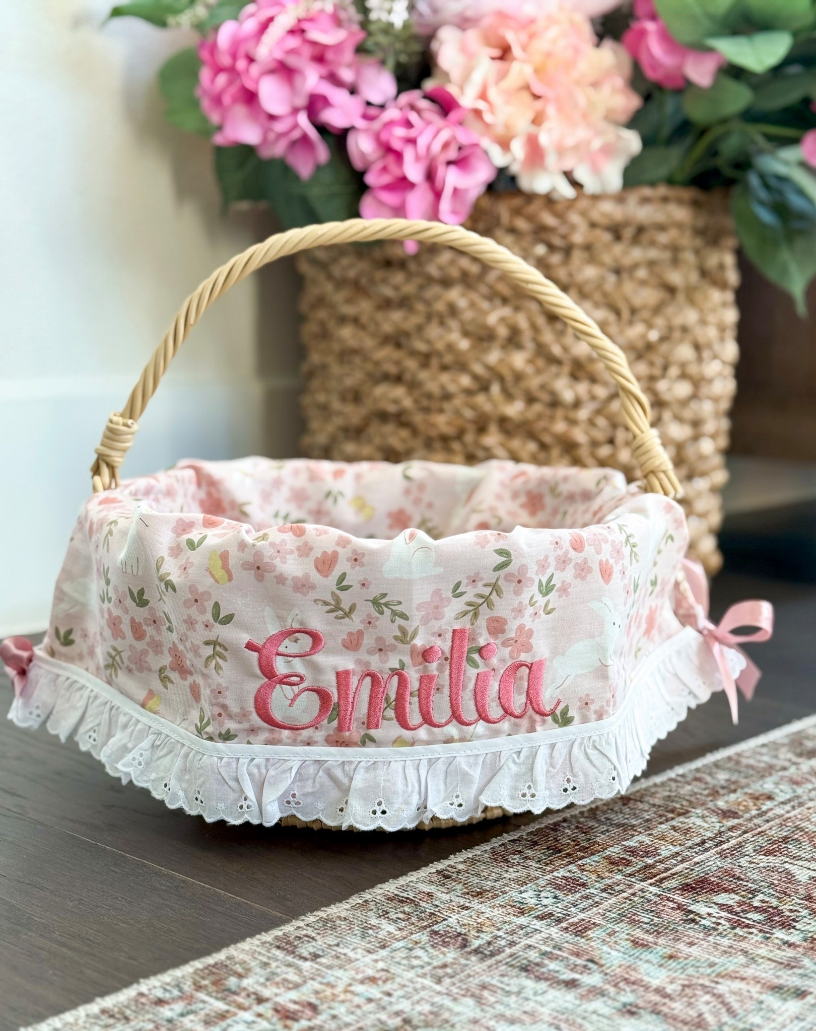 Custom Easter basket liner 
Added on the optional eyelet trim 

#LTKKids #LTKSeasonal #LTKHome