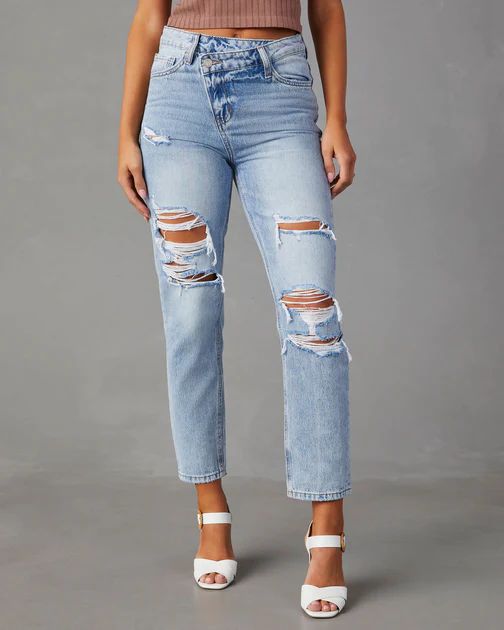 Tyrique High Rise Distressed Straight Leg Jeans - Light Wash | VICI Collection