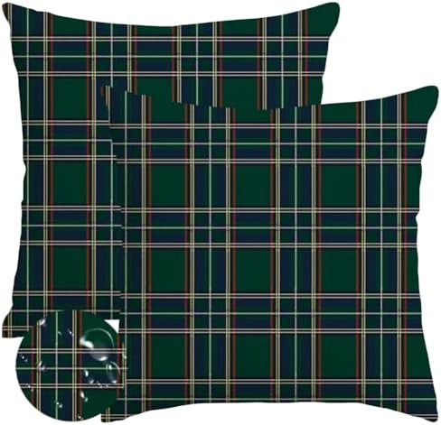RABUSOFA Christmas Pillow Covers 18x18 Inch Set of 2 Indoor Outdoor Waterproof Scottish Tartan Pl... | Amazon (US)