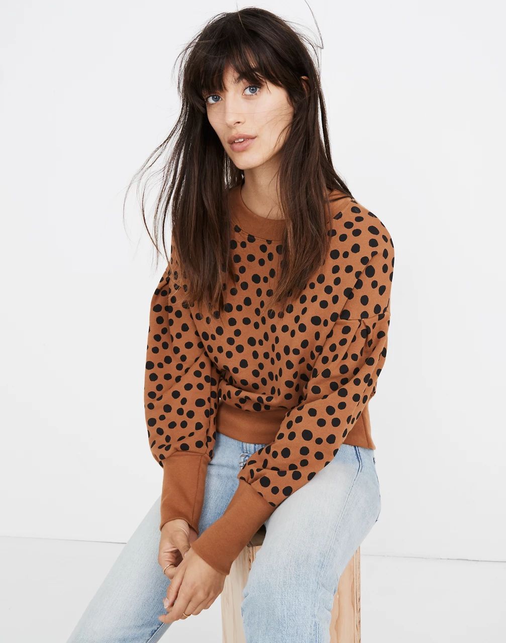 Pleat-Sleeve Sweatshirt in Leopard Dot | Madewell