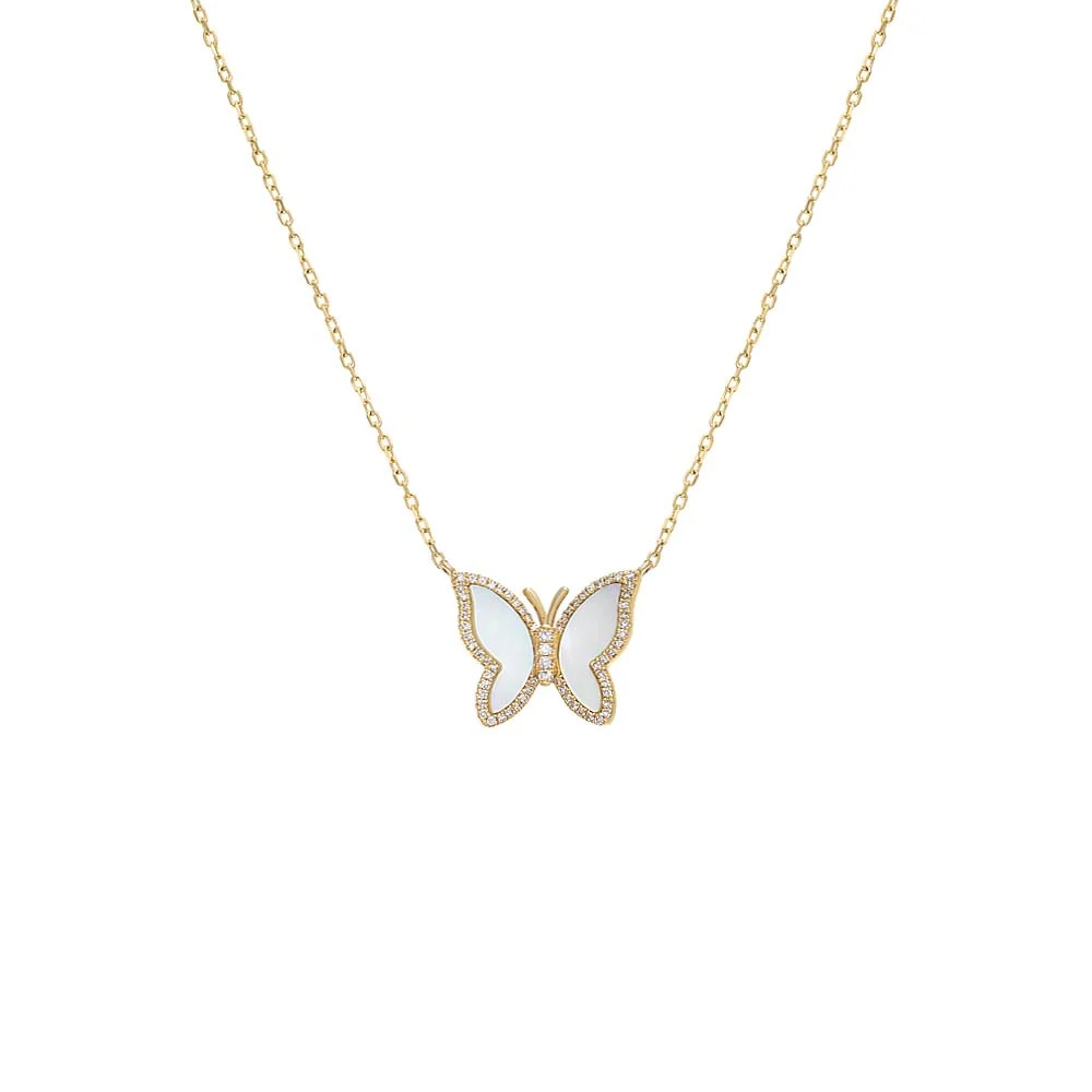 Pave Outline Colored Stone Butterfly Necklace | Adina Eden
