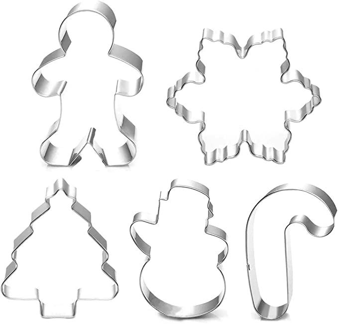 Christmas Cookie Cutter Set - 5 Piece Holiday Cookies Molds - Snowman, Christmas Tree, Gingerbrea... | Amazon (US)