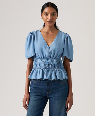 Levi's Women's V-Neck Rylan Floral-Print Crepe Short-Sleeve Blouse - Macy's | Macy's
