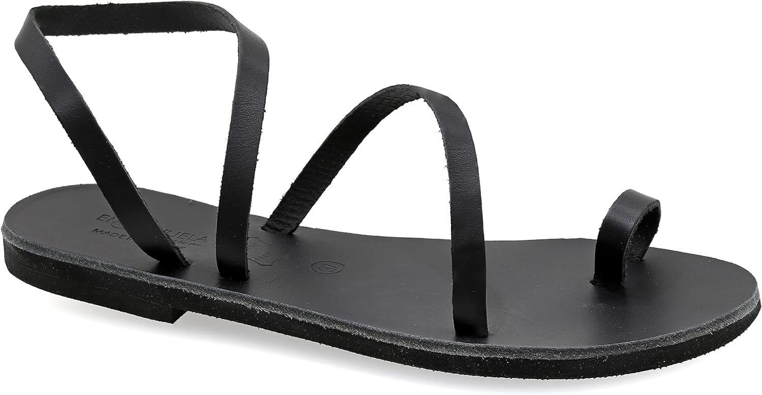 Amazon.com | Size 8 Black Emmanuela Greek Leather Toe ring Sandals, Quality Handmade Slingback Su... | Amazon (US)