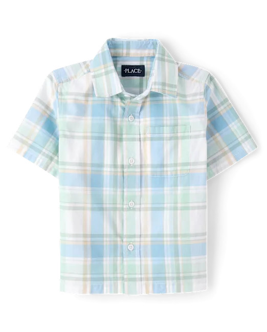 Boys Plaid Poplin Button Up Shirt - green | The Children's Place