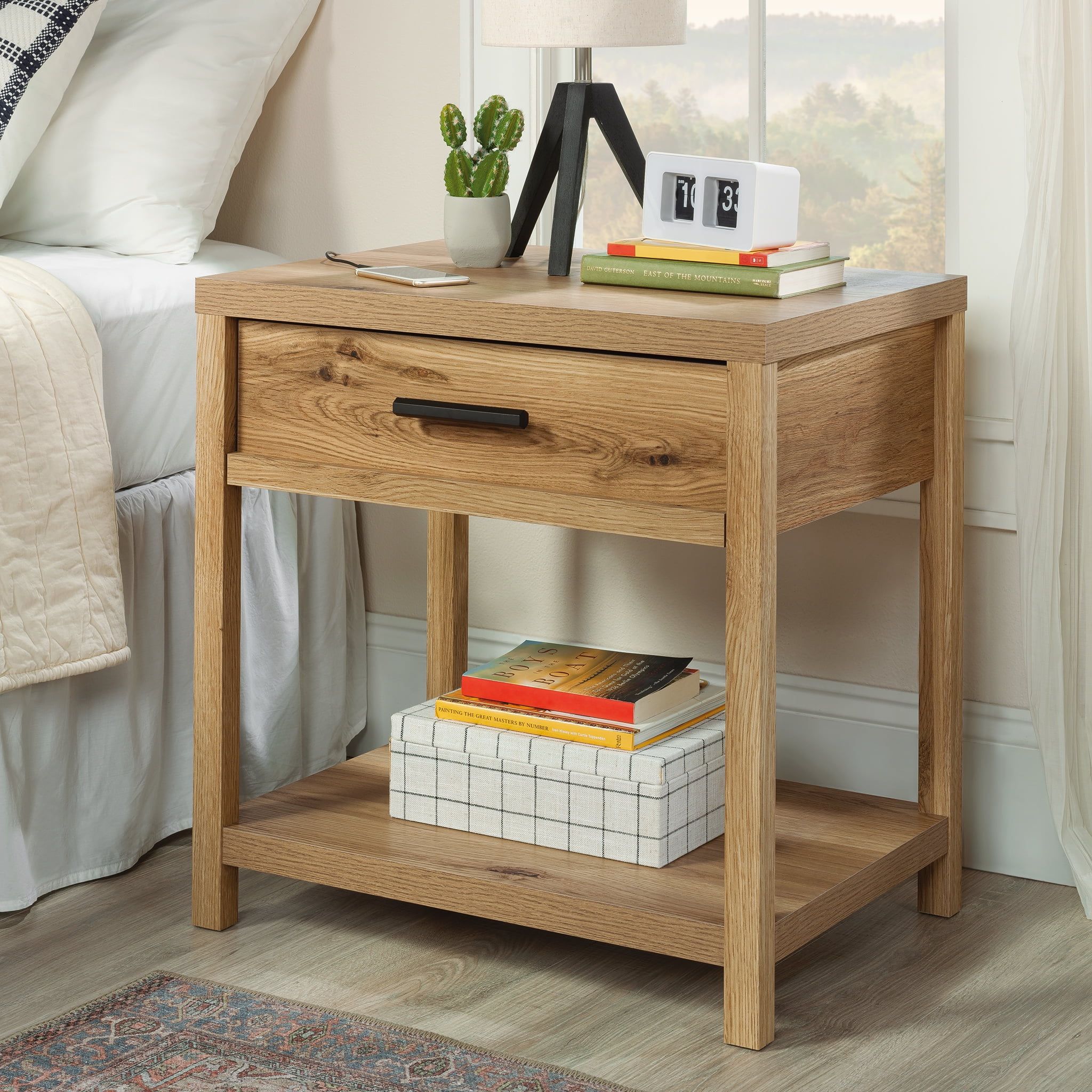 Erie Collection by Sauder 1-Drawer Nightstand with 2 USB A ports, Timber Oak Finish | Walmart (US)